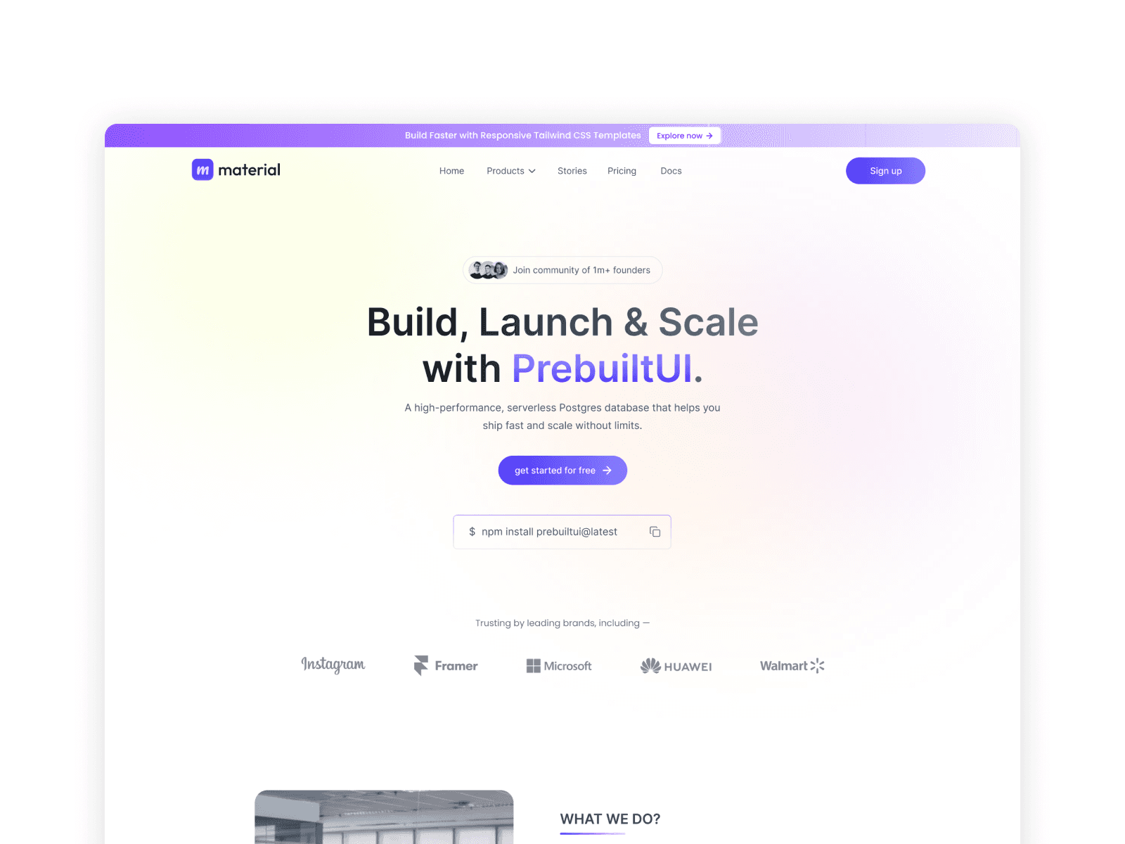 Material - React JS Landing Page Template — Free React JS Template Preview
