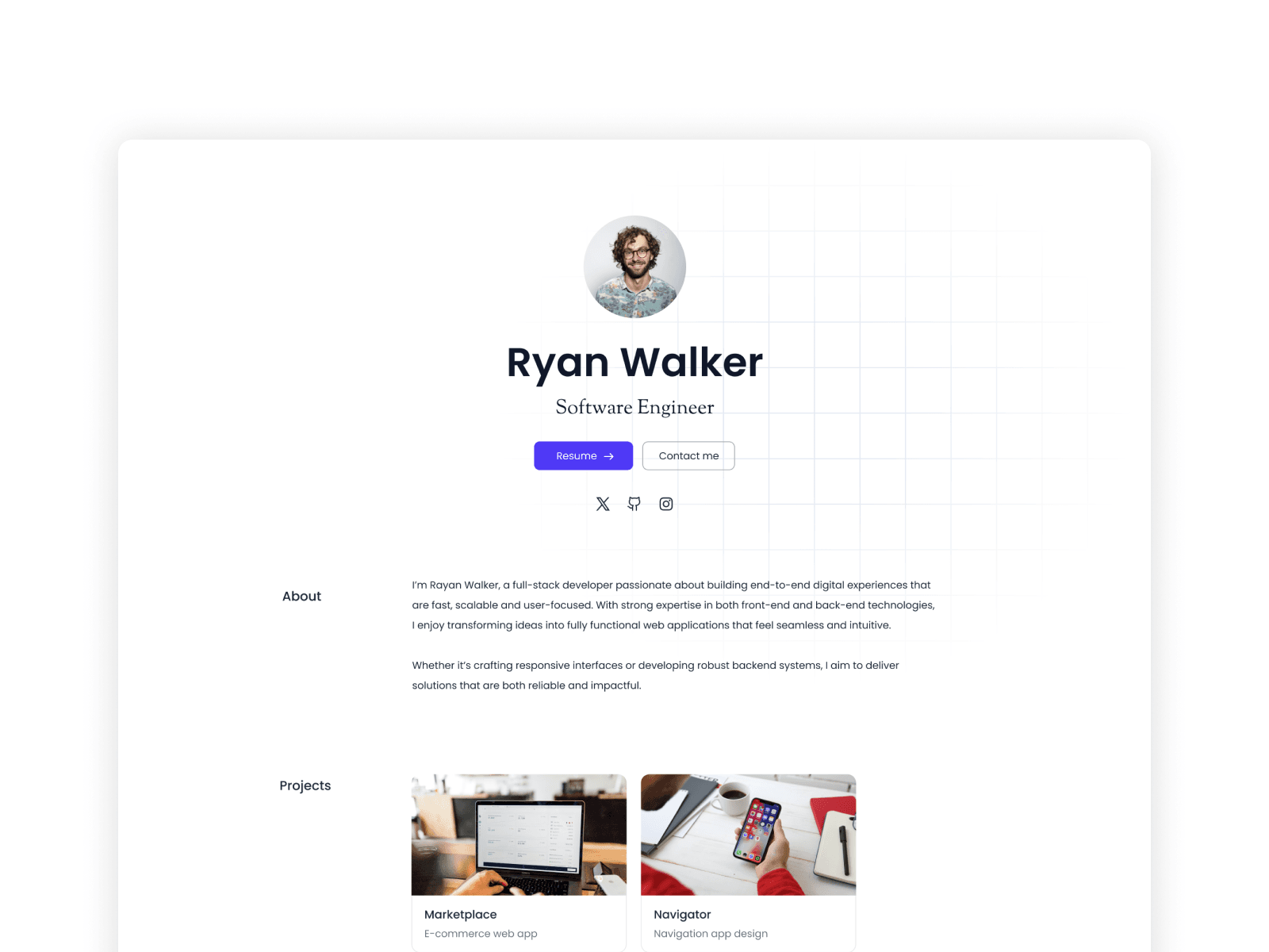 Ryan - React JS Portfolio Template — Free React JS Template Preview